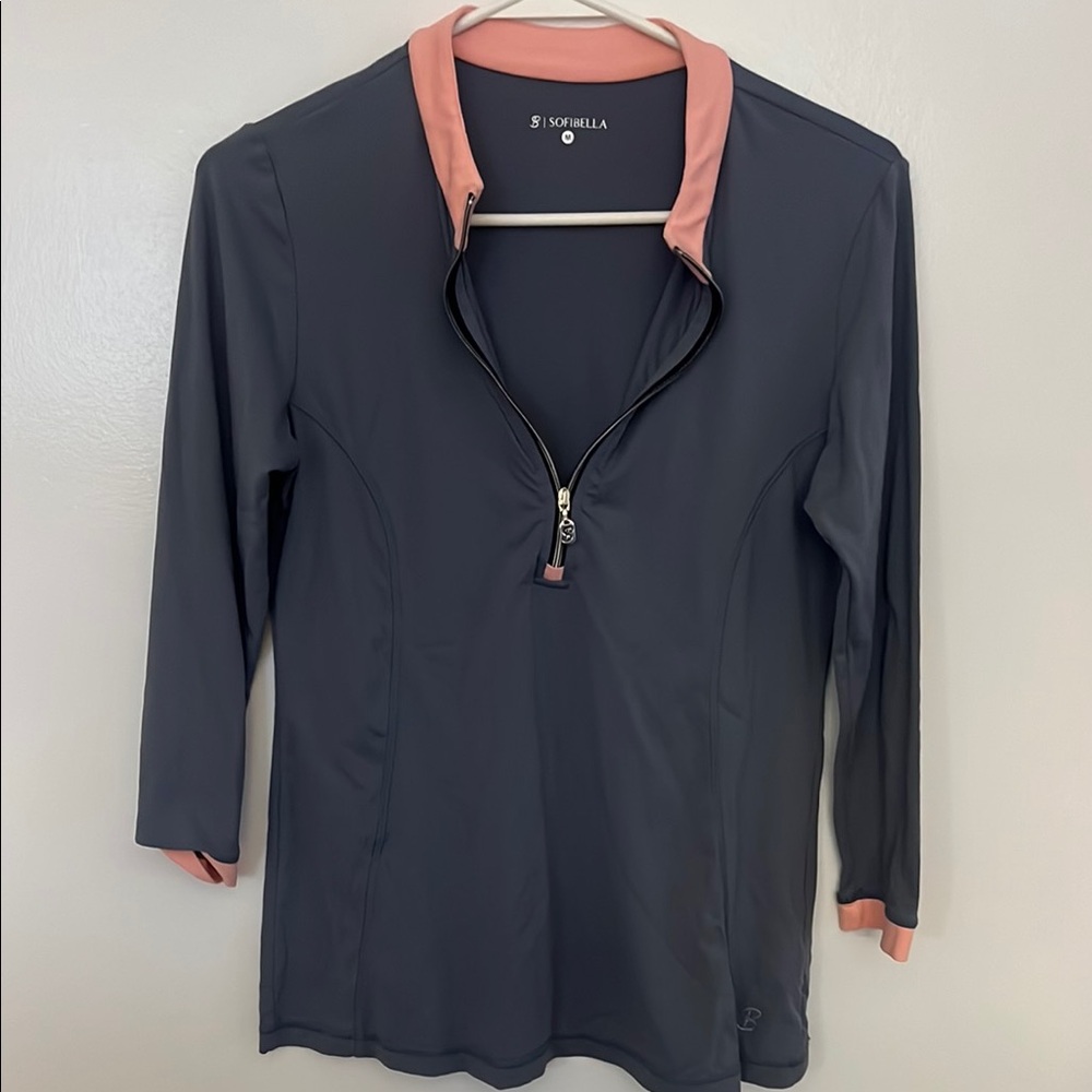 Gray and Pink Quarter-Zip Top